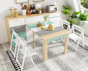 Basit tasarım beyaz ahşap genişletilebilir katlanır yemek masası