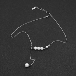 Collar de Cadena con Decoración de Perlas de Acero Inoxidable Simple, Diseño de Nicho, Collares Unisex, Joyería de Moda - Product Image 5