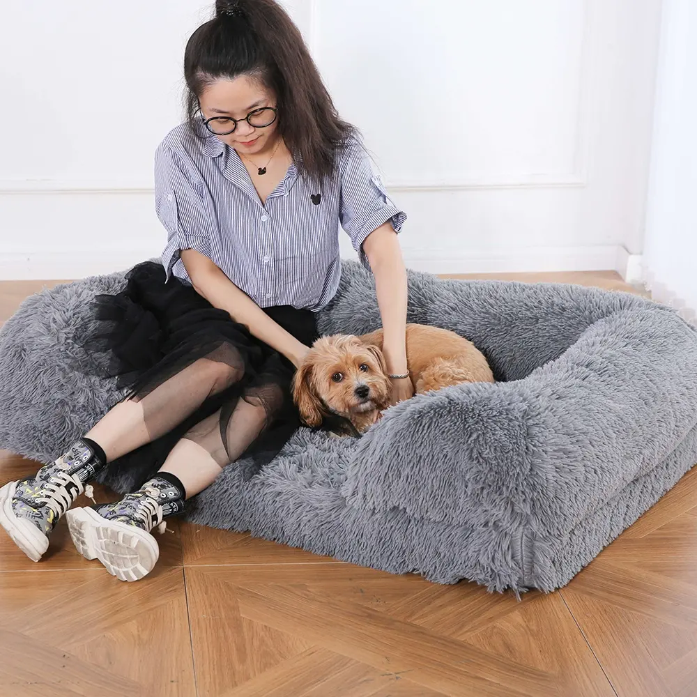 Großes Memory Foam Ortho pä disches Haustier bett Luxus Flauschiges Kunst pelz Plüsch Hundes ofa Polster bett für große Hunde