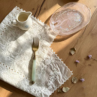 Nappe carrée brodée ajourée en polyester à motif floral vintage de style français, inspirée d'Instagram, avec couvre-table en dentelle blanche