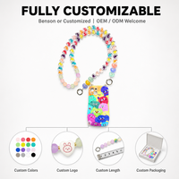 Chaîne de téléphone colorée transparente avec perles en forme de cœur, double anneau en O, sangle perlée, accessoire de mode DIY pour coque de téléphone ou sac