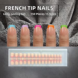 Uñas Postizas Francesas Extra Cortas Cuadradas, 150 Piezas, 15 Tamaños, Puntas de Uñas de Gel Suave, Removibles, para Manicura DIY en Casa o Salón - Product Image 1