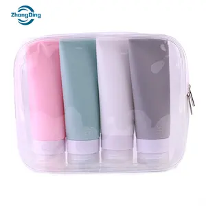 ZhongDing Custom 60ml 80ml Zipper Bag Set Style 4 In 1 Portable Squeezable Leak Proof Cosmetic Lotion Silicone Travel Bottle Set