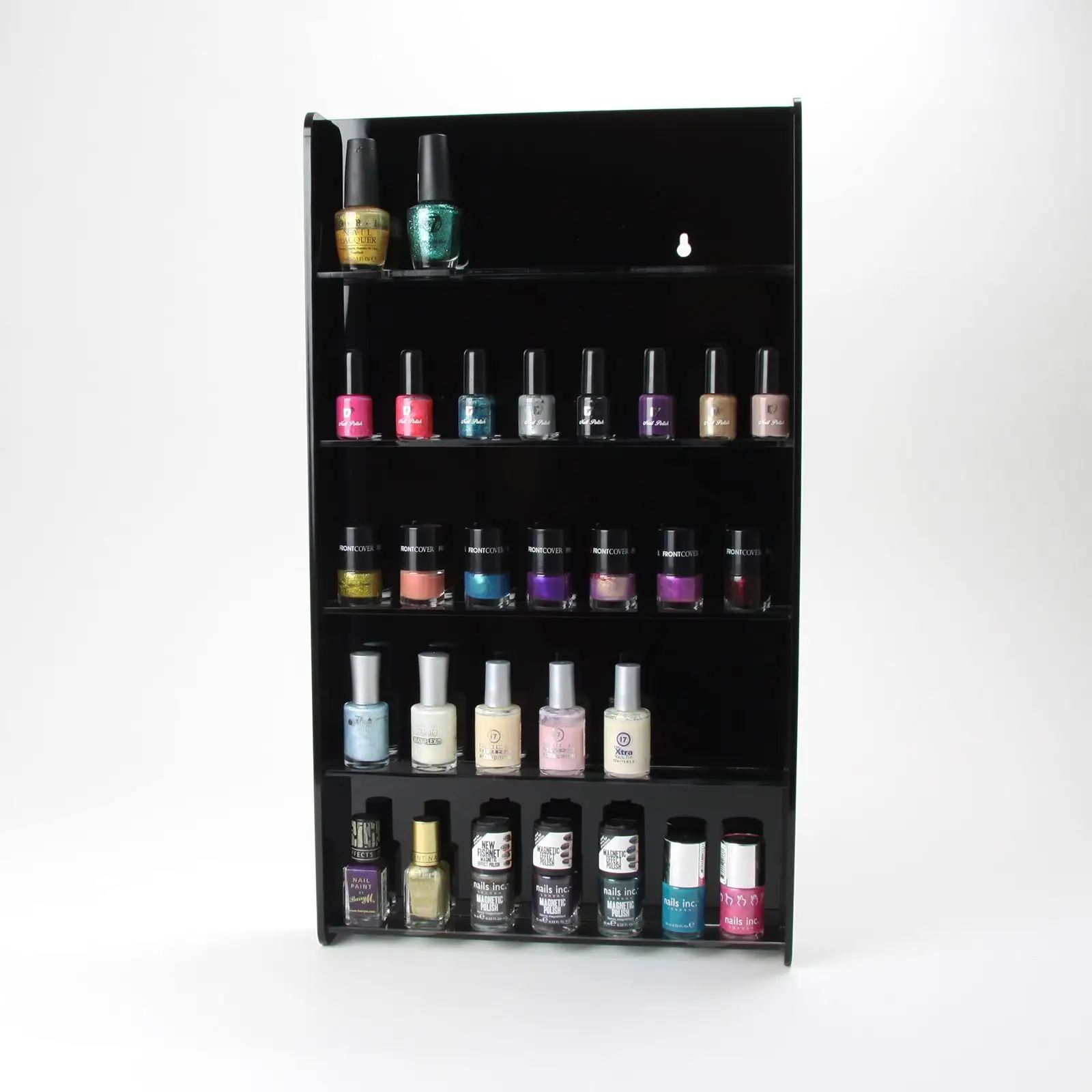 Wall Mounted 5 Tiers Acrylic Nail Polish Display Stand Black Acrylic Shellac Gel Display Stand