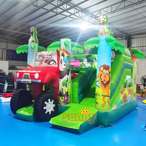 Château gonflable style animaux de la forêt et <span class=keywords><strong>safari</strong></span> avec toboggan, thème jungle, pour une aventure de saut et de course - Product Image 4