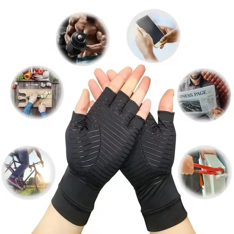 high quality GYM Arthritis Carpal Tunnel Pain Relief Hand Support Copper Compression Half Finger gloves for work