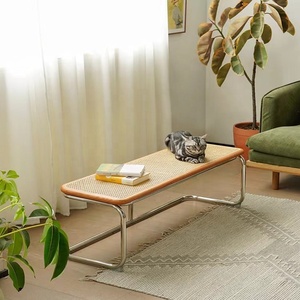 <span class=keywords><strong>Banc</strong></span> <span class=keywords><strong>en</strong></span> rotin nordique créatif pour <span class=keywords><strong>entrée</strong></span>, chambre, bout de lit, maison d'hôtes, avec structure métallique simple et moderne, tabouret à chaussures - Product Image 1