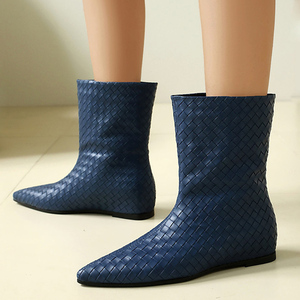 Wholesale Price Women's Braided <b>Flat</b> Heels Ankles Boots Solid on Shoes <b>Pointed</b> <b>Toe</b> Solid Short Booties - Product Image 1