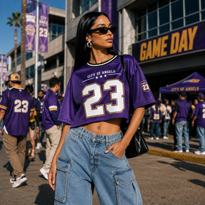 Haut court personnalisé à sequins sans manches et sans col pour femme, style maillot de basket, tenue de supporter pour le jour du match, respirant et confortable, 100% - Product Image 1