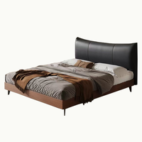 Cadre de lit de rangement en cuir à ailes courbées, plateforme basse en bois de noyer, éclairage LED sous le lit, base relevable et tiroir, OEM personnalisé