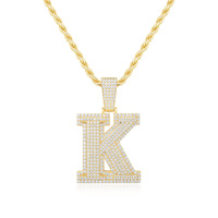 Collier Hip-hop unisexe en moissanite incrusté d'argent, pendentif personnalisé avec 26 lettres anglaises, chaîne de clavicule de 22,5g