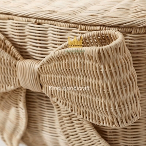 Panier de rangement en rotin à prix abordable, forme ovale avec poignée en forme de nœud, organisateur de vêtements artisanal pour le salon - Product Image 4