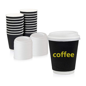 <strong>Customize</strong> Disposable Eco Friendly Compostable Pla Coated 8oz 14oz Cold/hot Drink Double Wall Ripple <strong>Paper</strong> Coffee <strong>Cups</strong> with Lid - Product Image 4