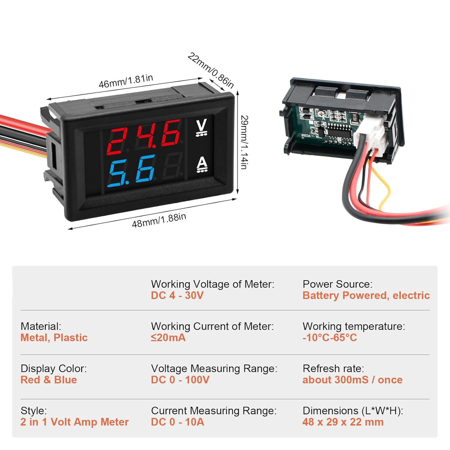 Misuratore Voltmetro Amperometro Digitale DC 100V 10A Con Display LED - Tester Tensione Corrente