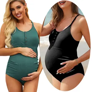 मातृत्व काटने का निशानवाला Swimwear के गर्भावस्था बटन गर्दन एक टुकड़ा स्नान सूट गर्भवती Beachwear बिकनी बिकनी