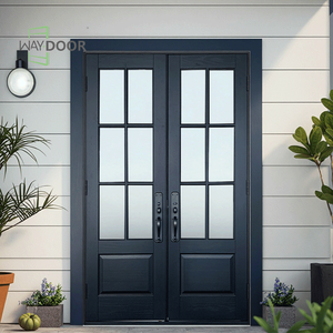 住宅入口用ガラスパネル付きカスタム防音木製外装ドア マホガニー、オーク、パイン無垢材製フロントダブルドア - Product Image 5