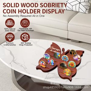 Wooden Commemorative Coin <b>Shelf</b> Butterfly Shape 6 Tier <b>Desktop</b> Display Rack For Sobriety Coins And Medals - Product Image 4