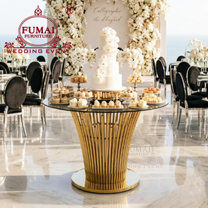 Mesa redonda de lujo para pastel de bodas, candelabro de cristales, mesa de cristal de lujo para pastel - Product Image 5
