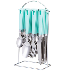 16 Piece thép không gỉ <span class=keywords><strong>Flatware</strong></span> Set với treo <span class=keywords><strong>Caddy</strong></span>, nhựa xử lý thiết lập dao kéo - Product Image 1