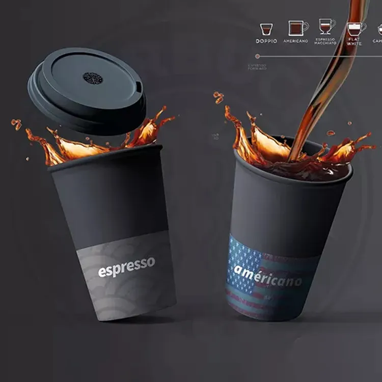 Bio disposable recycled for cappuccino milktea hot chocolate and cold drinks cup drinking coffee cup paper cups with sleeve