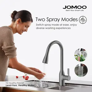 JOMOO Gun Grey Pull Out Kitchen Faucet Kitchen Mixer Sink Faucet Sprayer 360 Degree Swivel Spout Kitchen Sink Faucet