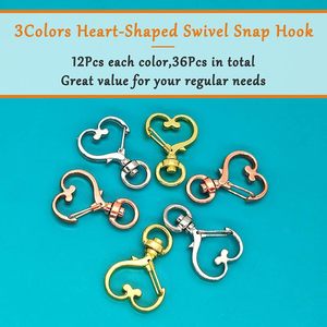 Lot de crochets mousquetons pivotants en forme de cœur, clips à ressort métalliques colorés, crochets de porte-clés, fermoirs mousquetons, anneaux de clés fendus - Product Image 2