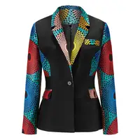 Custom Fashion Trends Africa Clothing Wax Print Pattern Women Jacket Autumn Coat Lady With Button V-neck Design