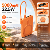 Nouvelle Banque d'alimentation Magnétique Sans Fil Tendance 2026, 5000 mAh, Charge Rapide 22,5 W, Mince, Portable, Type-C USB 2-en-1 avec Écran LCD