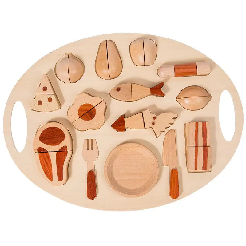 Natürliche hölzerne Küchenspielzeug-Sets mit Simulation Lebensmittel-und Kochute nsilien Rollenspiel und Lernspiel zeug für Kinder