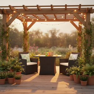 WMT Eco-vriendelijke, weinig onderhoudsbestendige tuinmeubelen, glazen tafel, handgeweven rotan stoelen, Bahce Mobilyasi, patio-tuinsets - Product Image 1