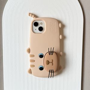 Funda de teléfono con personaje de silicona con soporte de gato 3D para Iphone 16 15 14 13 Pro Max, bonita funda protectora a prueba de golpes - Product Image 1