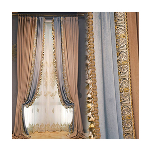 Nouveaux rideaux occultants en velours rose princesse brodés de dentelle, style américain moderne nordique, luxe léger, vente en gros - Product Image 1