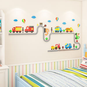 Autocollants muraux 3D amusants en acrylique imperméables imprimés UV pour chambre d'enfant, décalcomanies de voiture de dessin animé pour tête de lit de chambre de garçons - Product Image 1