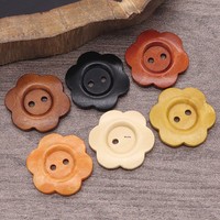 Kancing Kayu Alami Berpola Bunga Klasik Bentuk Bunga Warna Natural 2 Lubang untuk Kemeja Anak, Kardigan, Sweater, Mantel Vintage