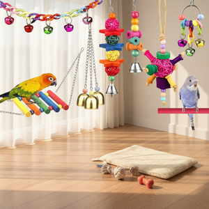 Hot Sale Luxury Eco-Friendly 9 Pack Bird Swing Natural Wood Cotton Rope Stand Hanging Perch <strong>Parrot</strong> Chewing <strong>Toys</strong> Bite-Resistant - Product Image 5