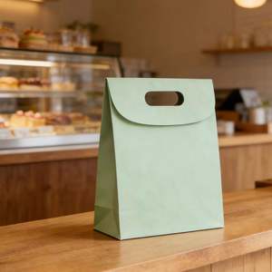 Bolsas de Papel Kraft Verde Biodegradables y Reciclables Personalizables con Asas Troqueladas para Empacar Pequeños Snacks - Product Image 6