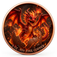 Pièce de monnaie en cuivre pur 999 de 5 oz, série Dragon qui brise la coquille, en relief 3D, couleur UV, édition collector colorée