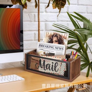 Wooden Wall Mounted <b>Mail</b> Organizer 3.93In X 1.69In Rectangle Desktop Storage <b>Box</b> For Envelope Card Organization - Product Image 4