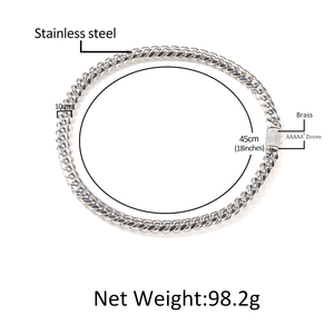 Cadena de Eslabones Cubanos de Acero Inoxidable 304 con Cierre de Caja y Diamantes 5A Iced Out de 10mm y 12mm, Collares Unisex de Cadena Cubana de Miami para Colgantes - Product Image 6