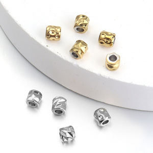 Stainless Steel Cylindrical Spacer <b>Beads</b> Gold Plated Rectangle Meander Pattern <b>For</b> <b>Bracelet</b> Making - Product Image 1