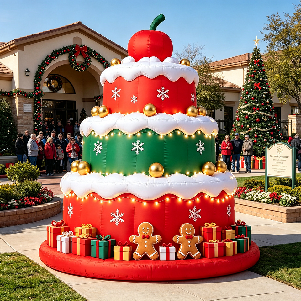 Giant 3-Tier Christmas Cake Advertising Inflatables LED Light Gift Box ...