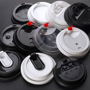 RTS 80mm 90mm Black White PP PS <b>Cups</b> <b>Lids</b> Flat U Shape <b>Lid</b> PS PP Plastic Dessert <b>Coffee</b> Paper <b>Cups</b> Sealed <b>Lid</b> Disposable - Product Image 3