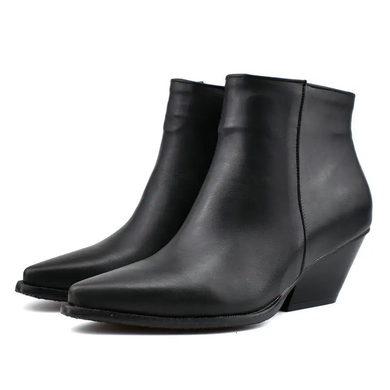NR New Women's Boots Thick Heel Square Head Low Tube Large Size Women's Boots PU Material Ankle Boots