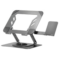 Support pour ordinateur portable en acier, support de téléphone pliable, rotation à 360°, support pour ordinateur portable avec support de téléphone