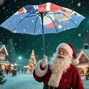 Parapluie de golf imperméable rose à thème Noël, avec cloches et flocons de neige, cadeau de vacances pour adulte, hiver, en nylon et fibre de verre - Product Image 4