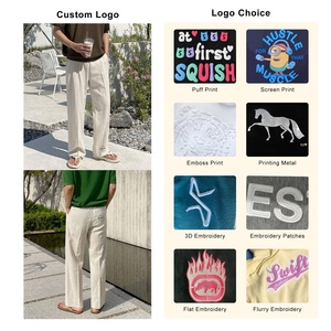 Vente chaude été léger taille élastique plage Baggy pantalon avec cordon de serrage ample jambe droite hommes pantalon en lin - Product Image 3