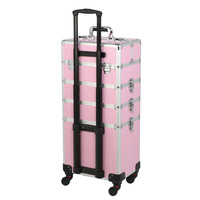 Trolley de Maquillage Roulant Grande Capacité 4-en-1 avec Roues Pivotantes Verrouillables – Valise de Salon/Barbier et Chariot de Voyage