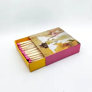 Big candle box matches Custom logo long wooden color matches in paper box
