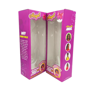 Nhà máy giá tùy chỉnh có thể gập lại búp bê bao bì hộp giấy bảng sóng với cửa sổ pvc lá vàng/dập trẻ em của trẻ em đồ chơi - Product Image 1