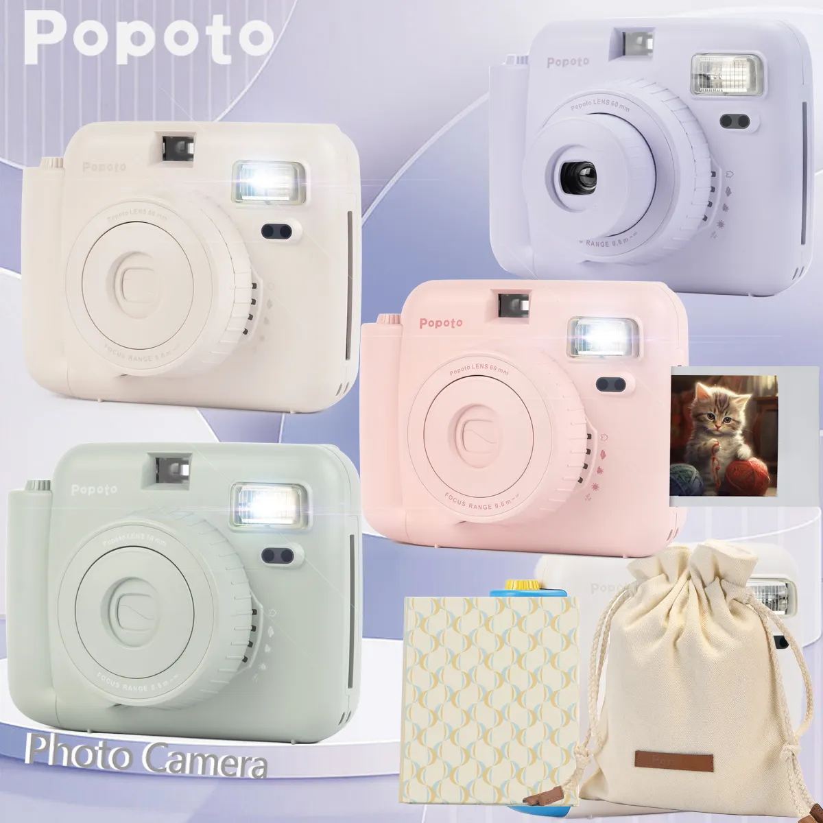 폴라로이드 인스턴트 Instax 용 Popoto 일회성 이미지 인스턴트 유행 부드러운 모양 간단한 셀카 모드 필름 간단한 작동